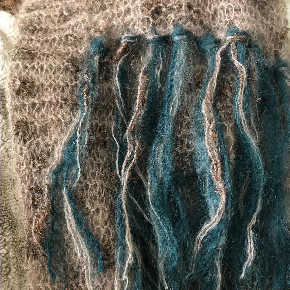 Bohemian Knit Scarf with Teal Fringe